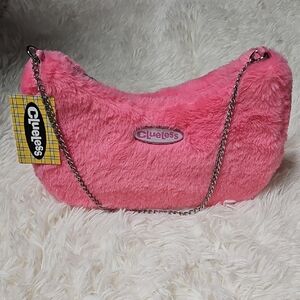 Clueless Movie Cher Fuzzy Pink Fauk Purse Metal Chain Strap 90s Retro Bag